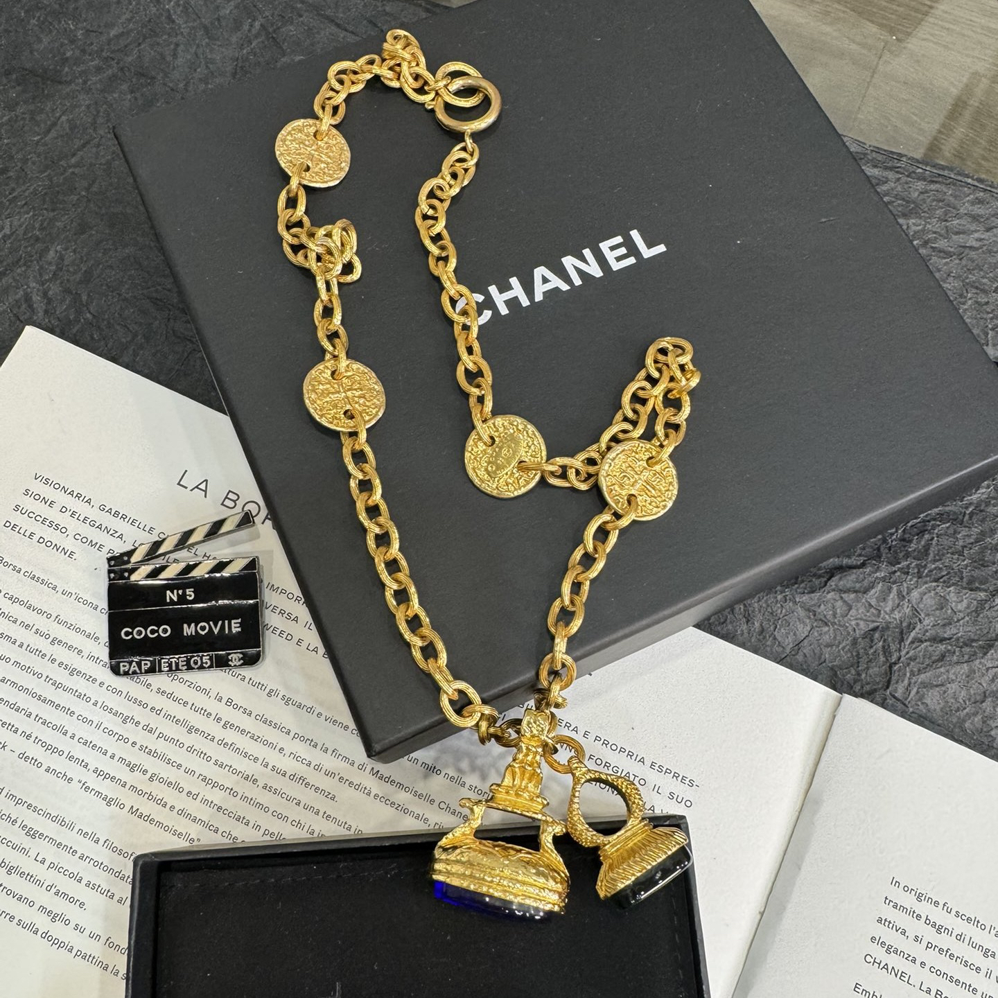 95新 Chanel/香奈儿 泡泡中古Chanel蓝绿印章琉璃项链