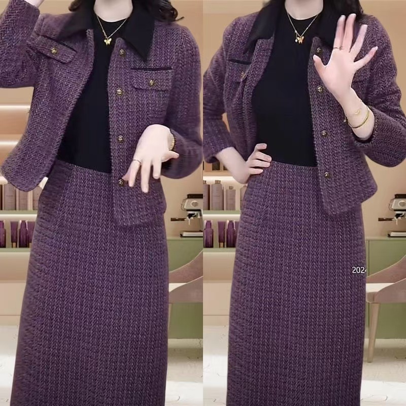 单/套装 小香风时尚半身裙套装女秋冬新款气质名媛洋气高档显瘦潮