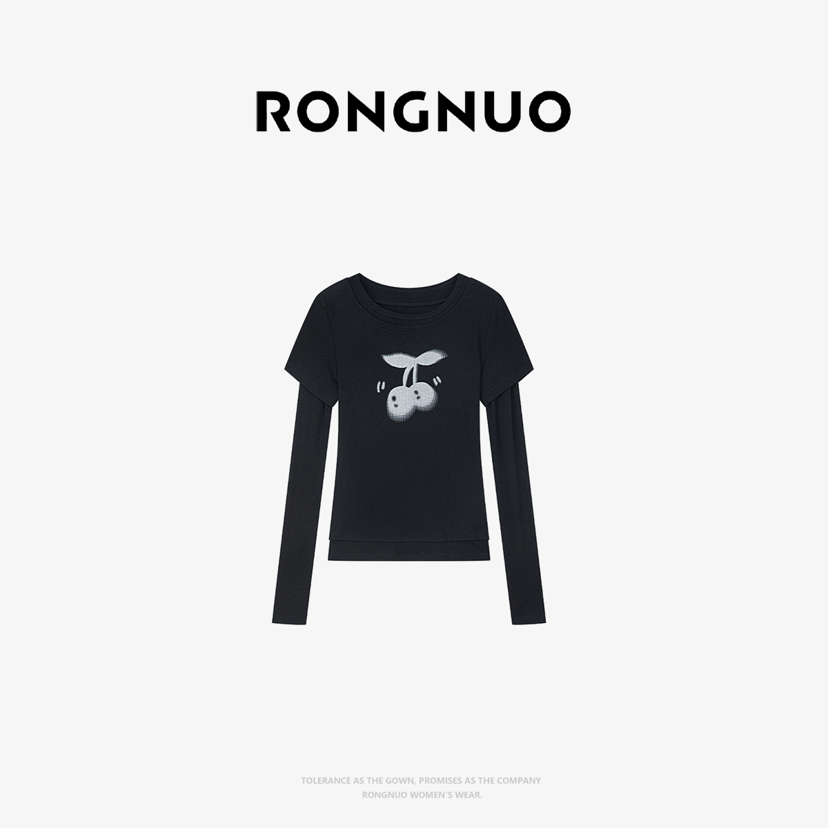 DZ容诺 【T恤】2025秋季新款动感樱桃绵羊毛假两件T恤上衣女Z7484