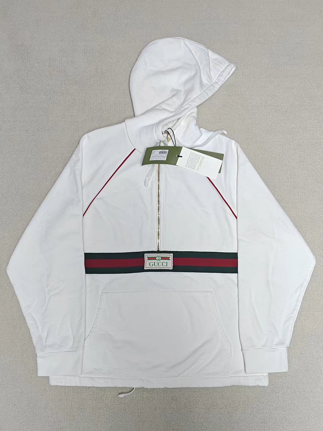 全新未使用 GUCCI/古驰 XS码 半拉链连帽外套卫衣男款白色