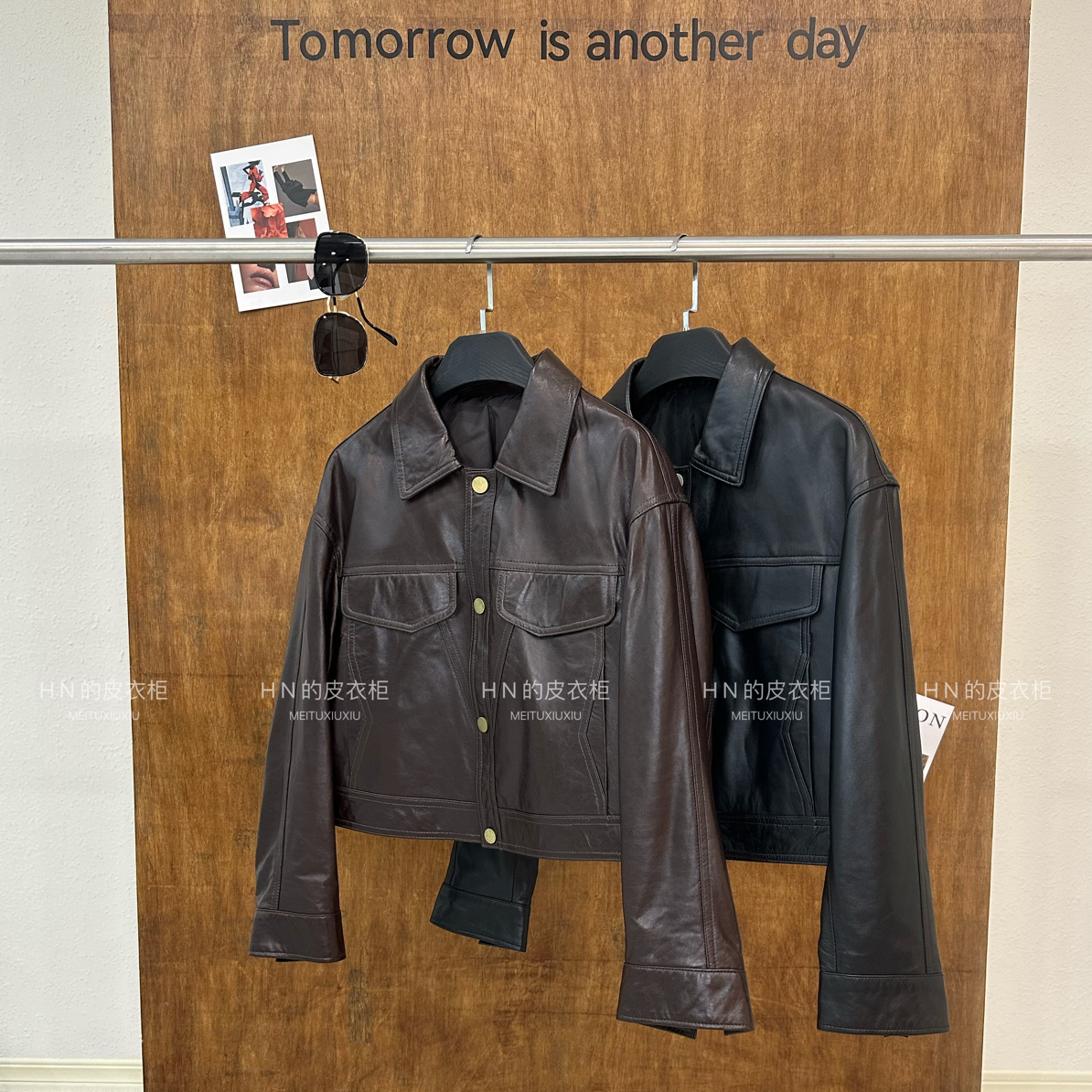 海宁秋季新款翡翠头层羊皮女韩版翻领设计师秋冬皮衣轻职工装风纽