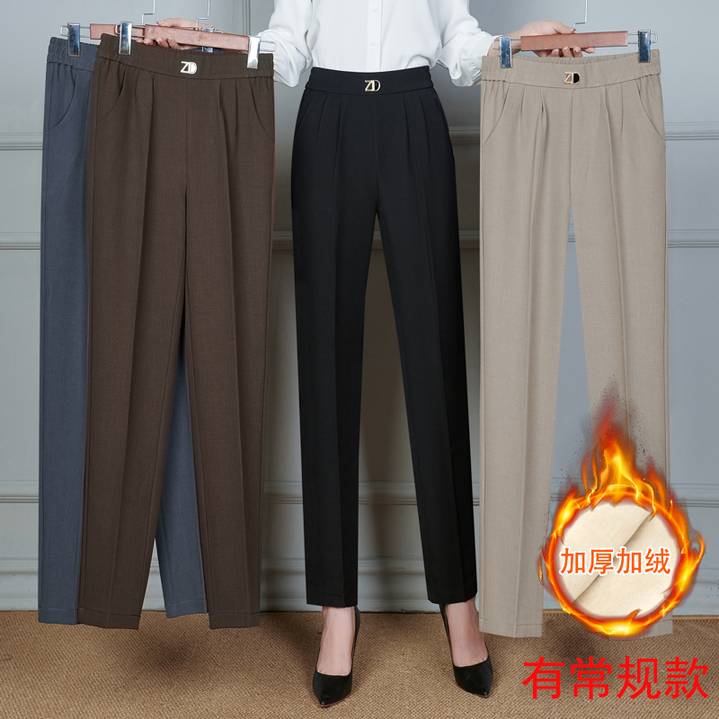 妈妈装休闲西裤加绒加厚裤子秋冬大码女裤西装裤弹力直筒裤女保暖