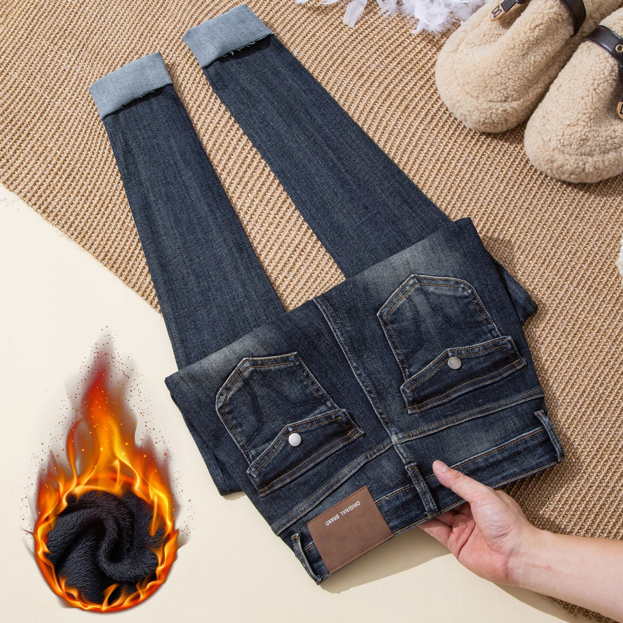 [霞姐专属]2025秋冬新款雾霾蓝灰高腰牛仔裤女显瘦弹力小脚铅笔裤