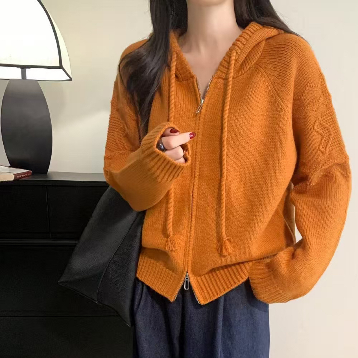针织衫女帽衫连帽短款秋季女款百搭
