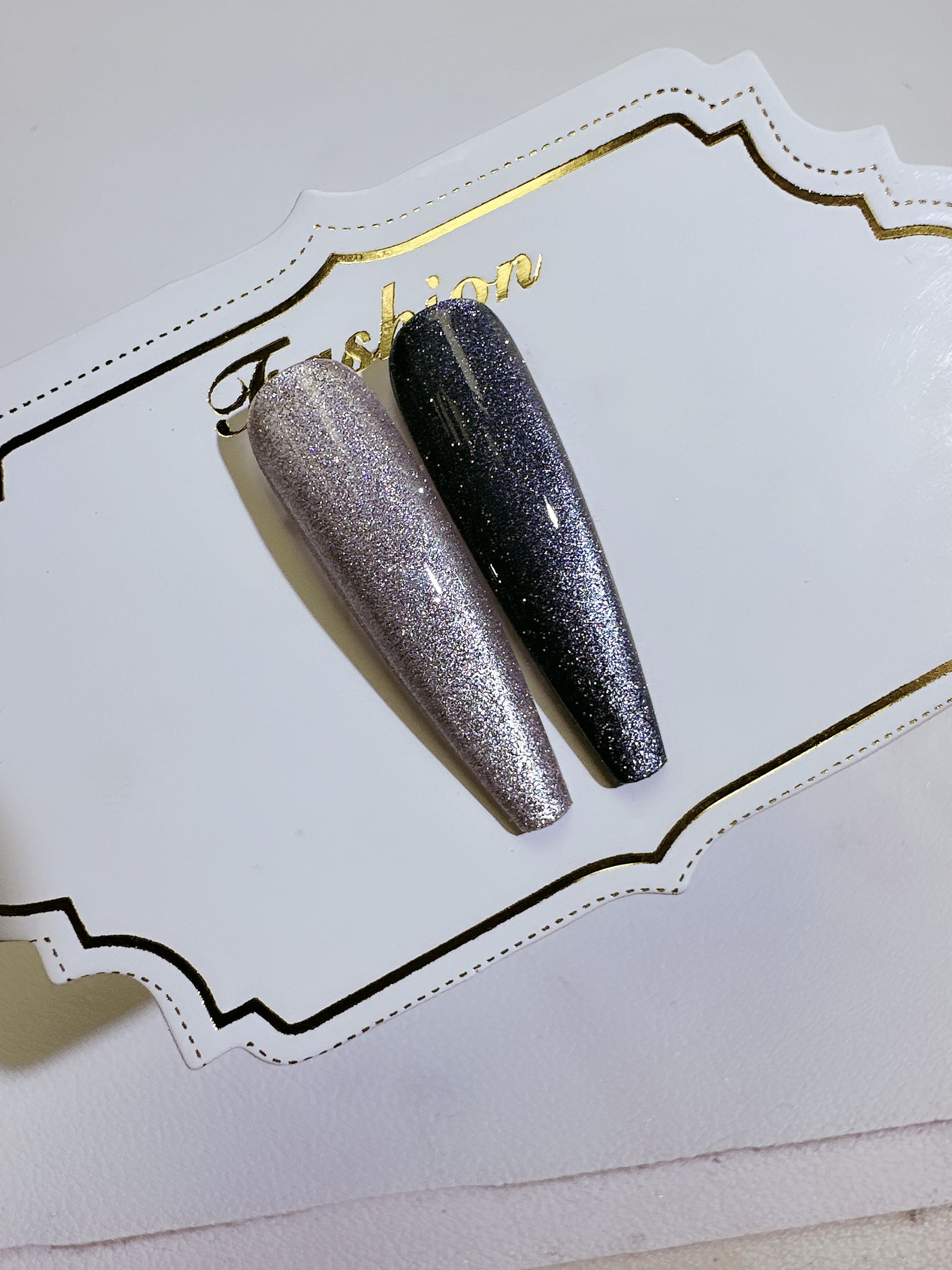 镭射碎钻猫眼高级感秋蓝水滴猫眼爆闪穿戴甲时尚显白美甲贴片成品