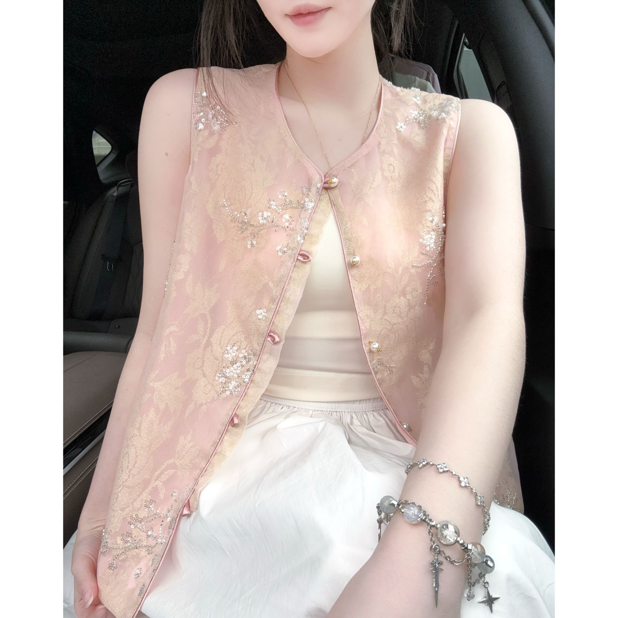 【织金纱】新款手工马甲串珠亮片绣花重工薄款透气精致气质女装百搭