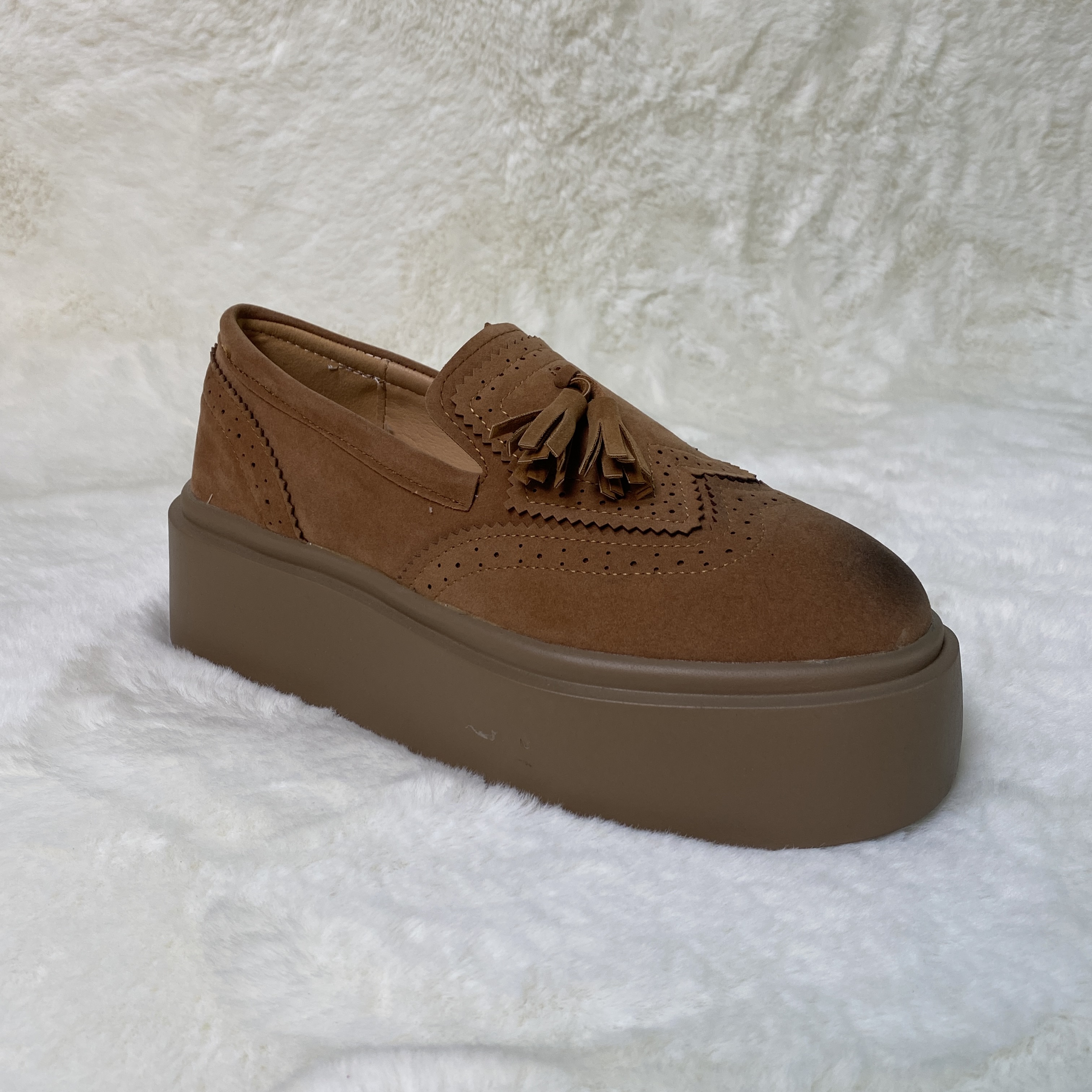 圆头流苏乐福鞋新款显瘦2025新款英伦风一脚蹬休闲松糕鞋 时尚