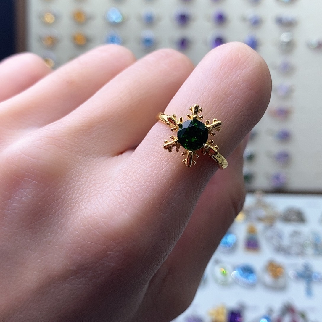 透辉石戒指（开口）银S925镶嵌（需要证书备注）