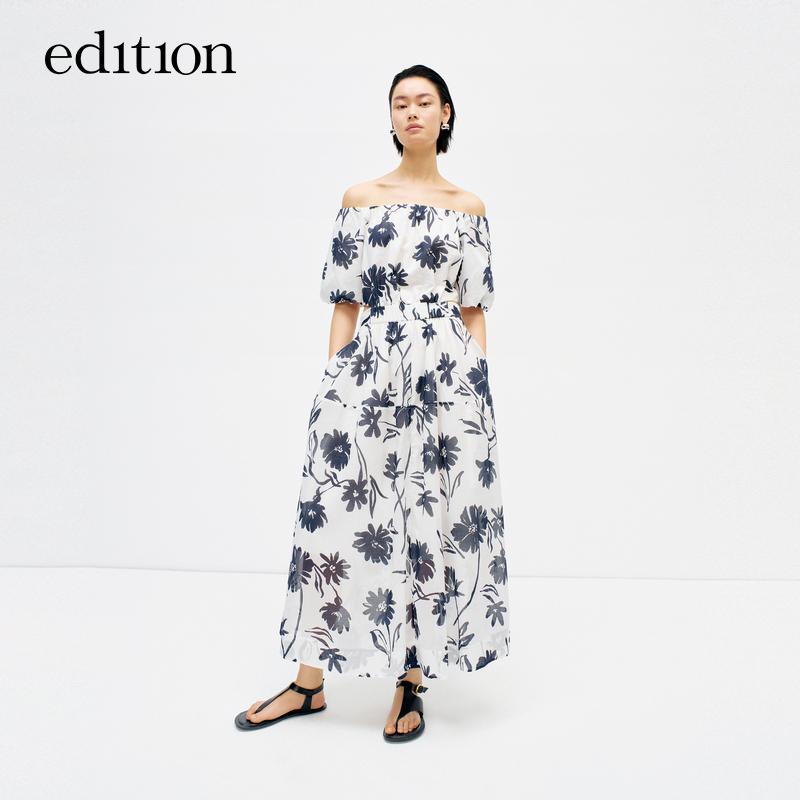 【商场同款】edition夏季款一字肩印花连衣裙#EBD2DRS050