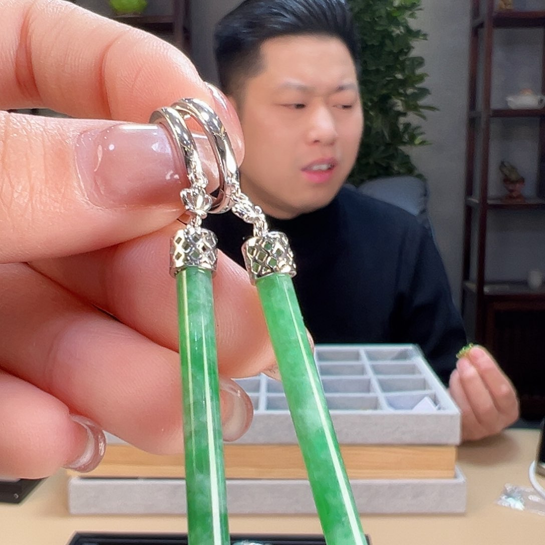 翡翠耳饰银S925镶嵌耳环55
