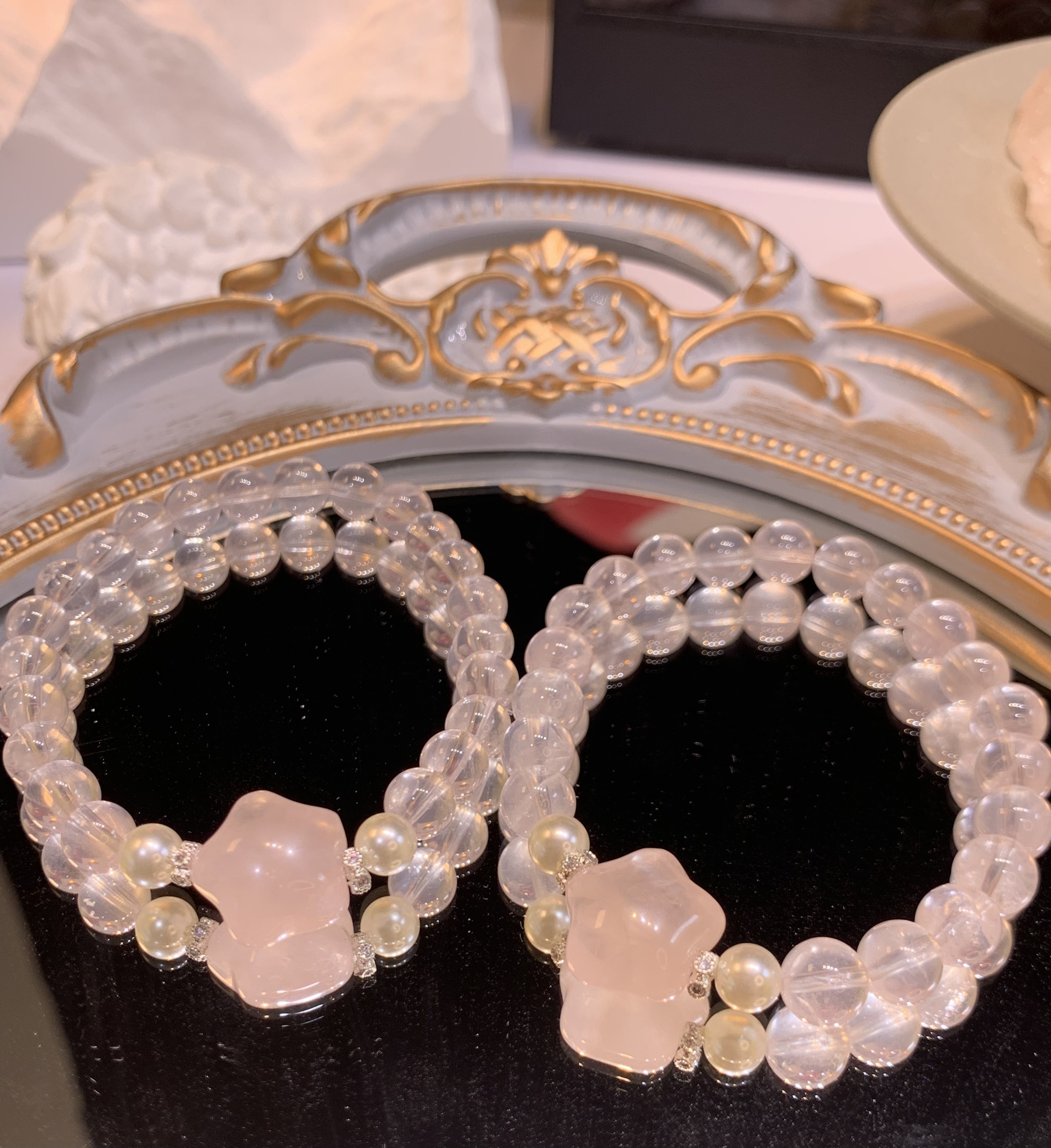 单圈粉水晶搭施华洛珠珠款手串2301