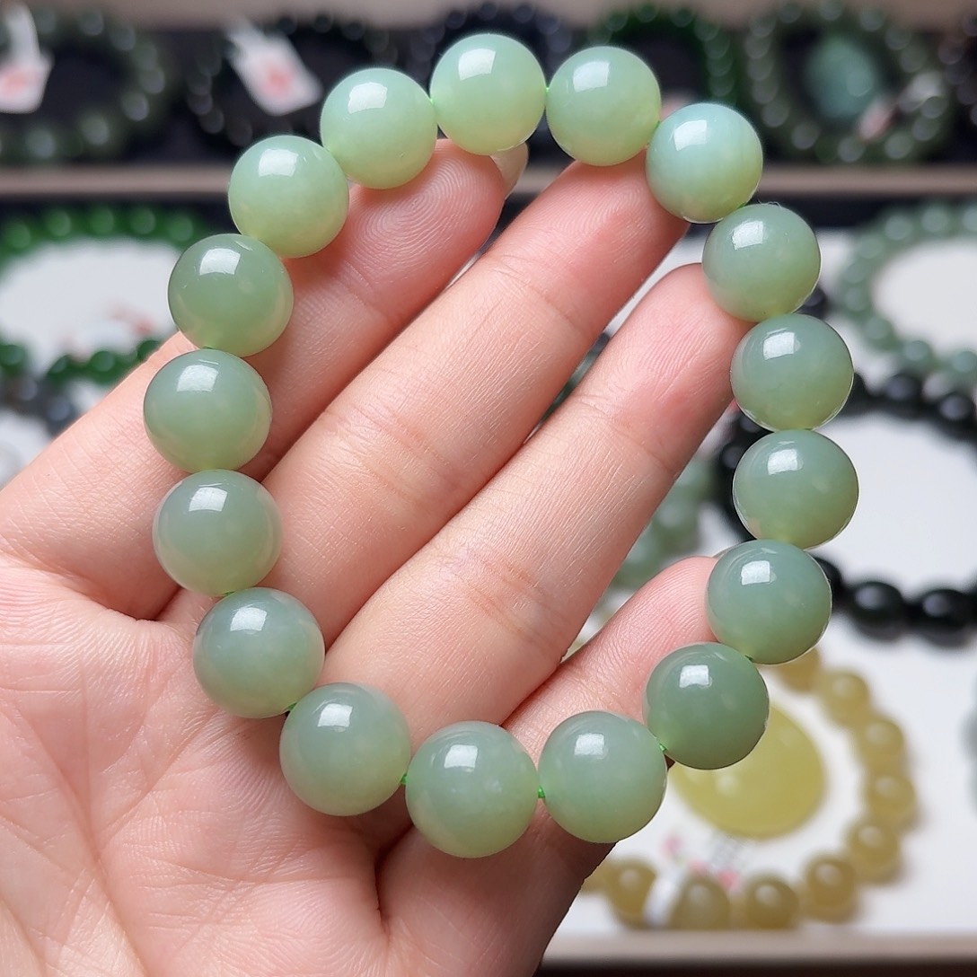 和田玉未镶嵌手链粉青12 细 