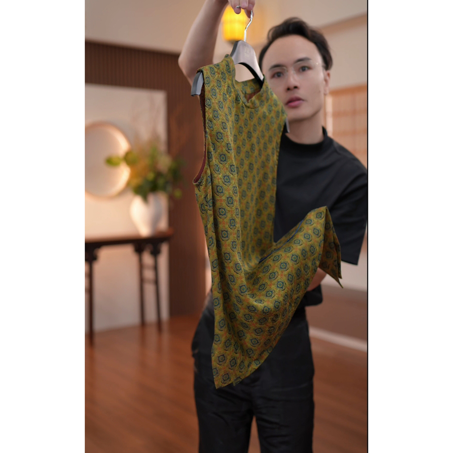 【深圳罗依】原创真丝马甲女桑蚕丝香云纱花罗无袖立领上衣