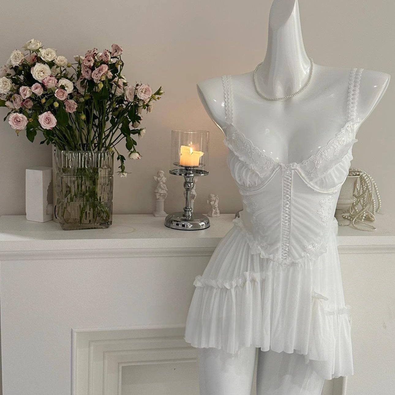 轻奢唯美修身连体睡裙睡衣短裙