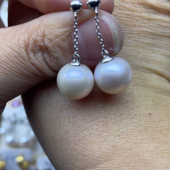 安***然银S925镶嵌耳饰淡水珍珠