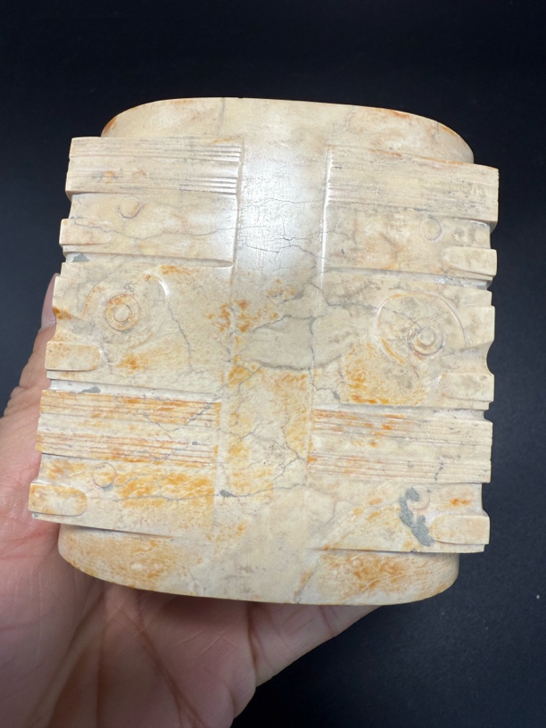 地方玉老玉高古玉三节神人兽面玉琮