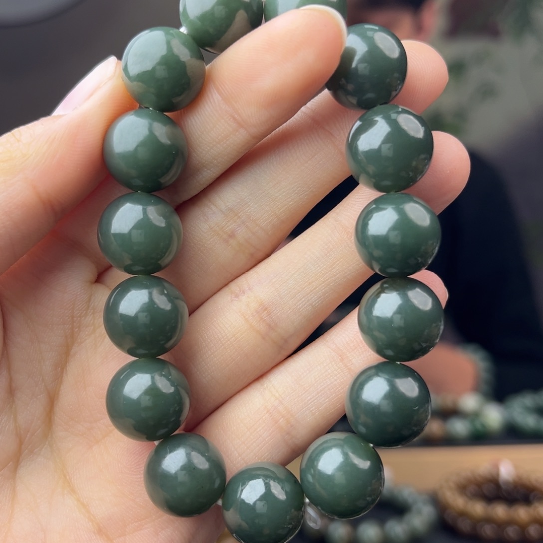 和田玉手链未镶嵌手串纯天然新疆且末料14mm