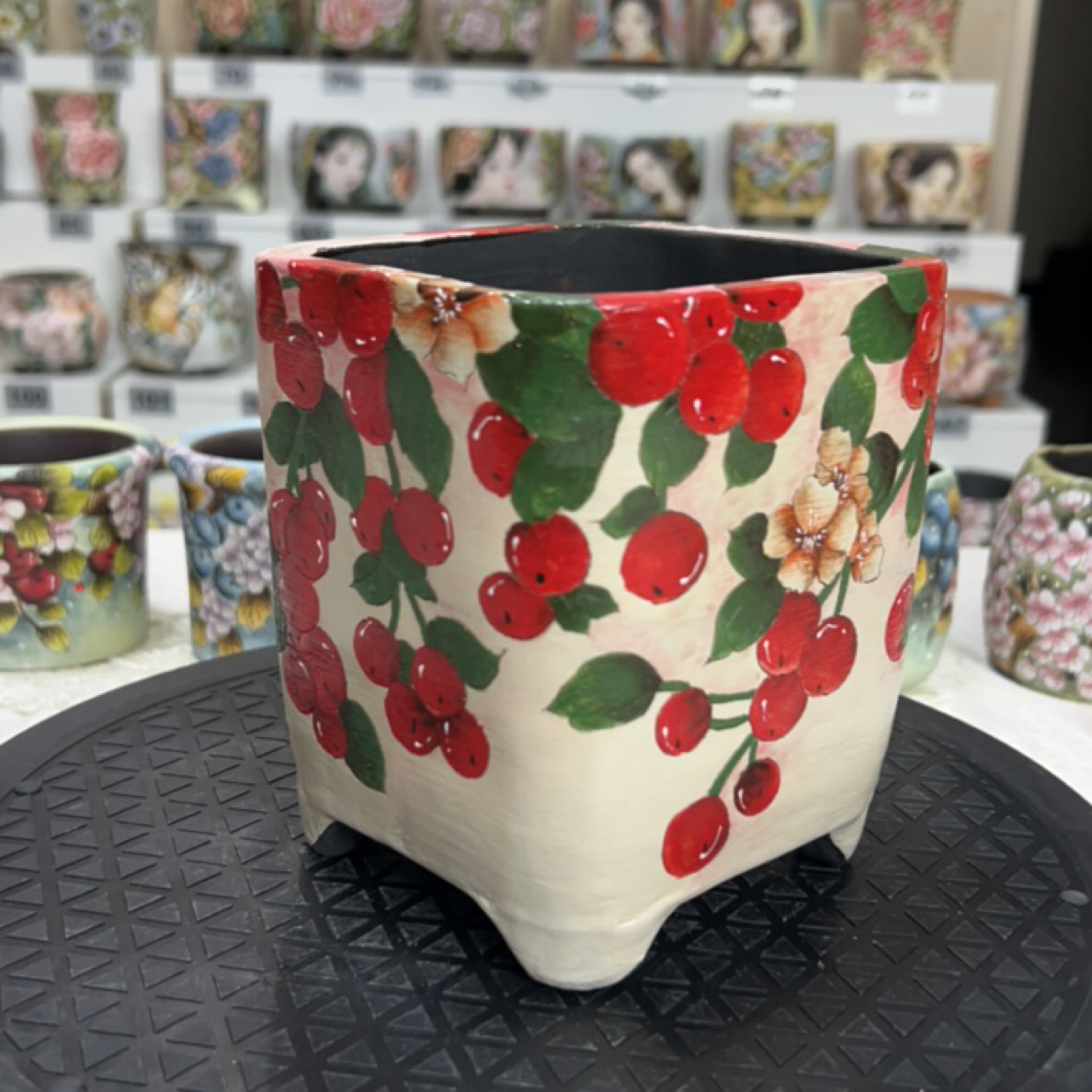 手绘陶瓷花盆口10高14.6