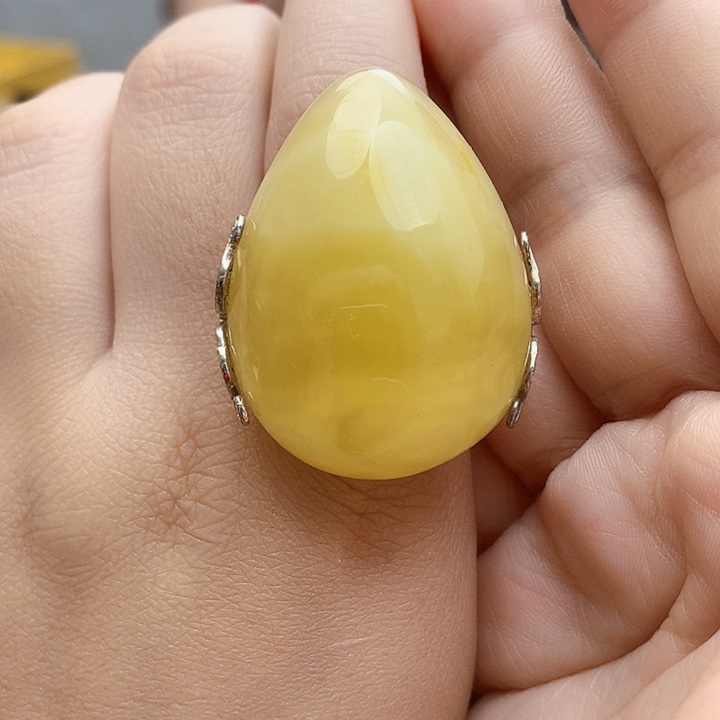 银S925镶嵌琥珀裸石戒指