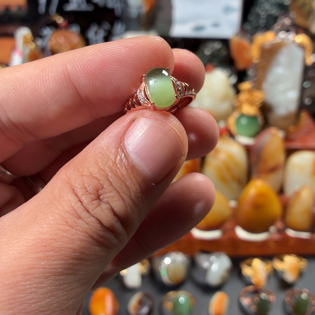 和田玉（糖玉）银S925镶嵌戒指2g