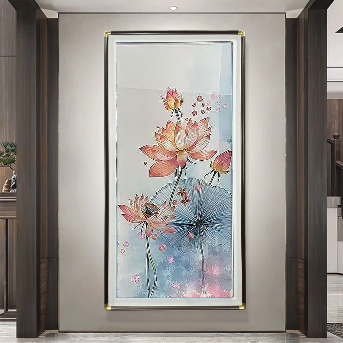 高端织锦绣刺绣挂画迎门玄关荷花韵装饰画苏绣走廊墙壁画苏州