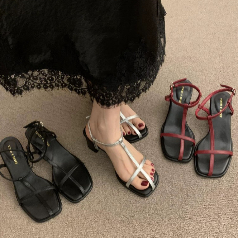 惠二号纯色罗马凉鞋女凉鞋网红欧若假日风B635