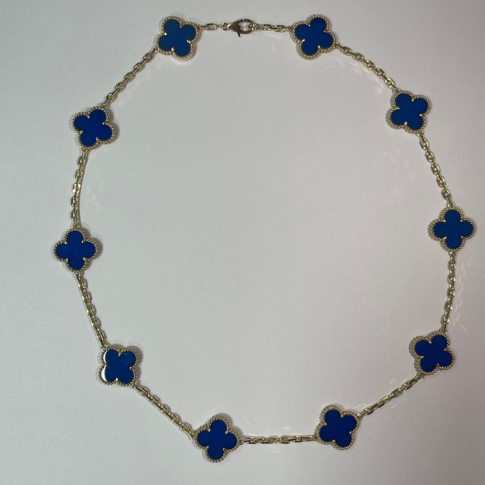 【CHERISH】18k  k黄  蓝四叶草十花项链