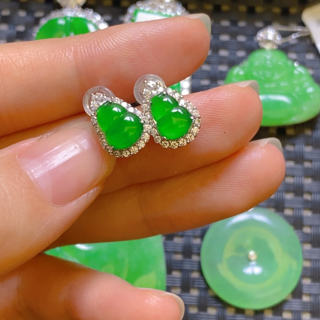 翡翠耳饰银S925镶嵌耳饰