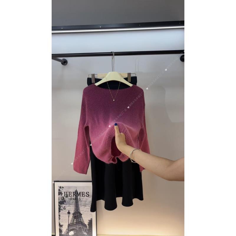 渐变色小一字领网红气质时尚显瘦长袖针织女士全羊毛衫-工厂店