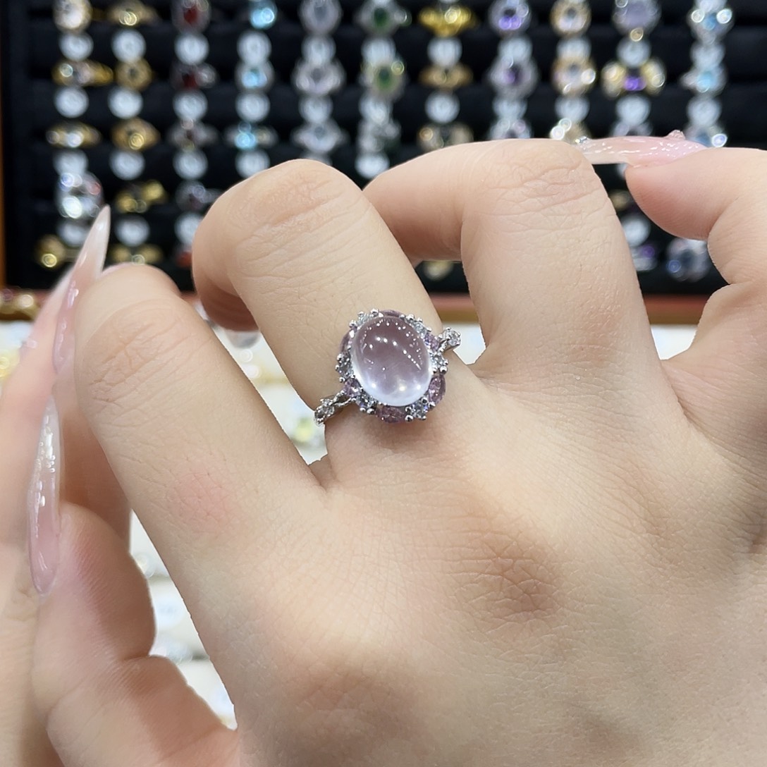 芙蓉石戒指女银S925镶嵌