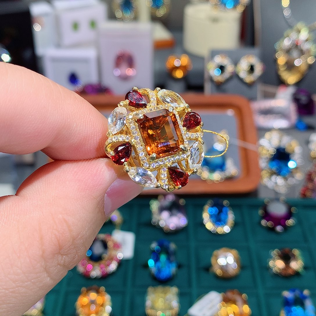 水晶戒指银S925镶嵌戒指