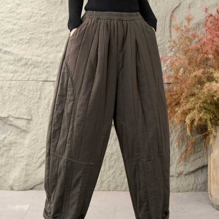 2025新款长裤文艺复古加棉加厚哈伦裤复古灯笼裤老棉裤秋冬款裤子