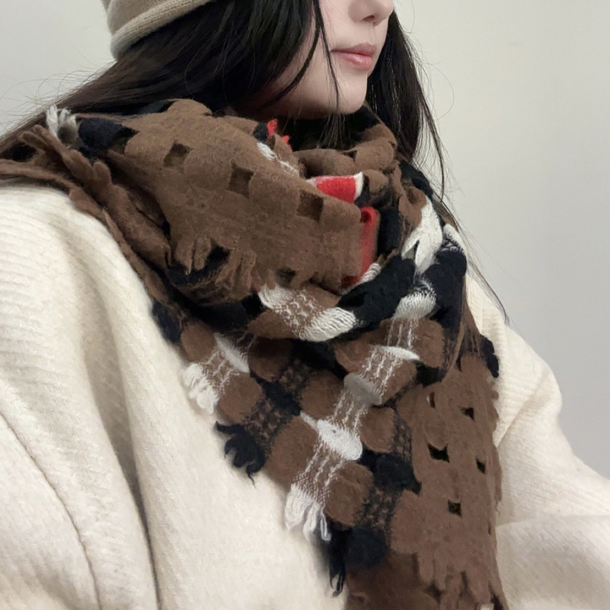设计师款编织围巾美拉德色系
