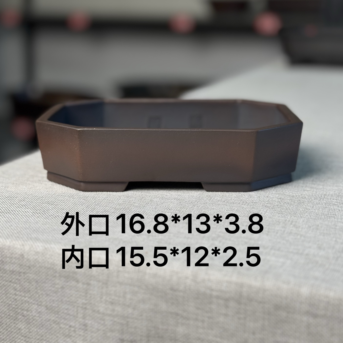 盆景盆长方切角马槽直口手工精工复古紫砂花盆