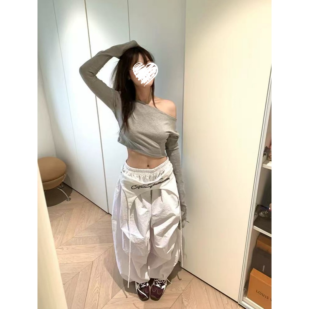 美式复古连帽长袖T恤上衣+叠穿设计感宽松直筒休闲裤   60529