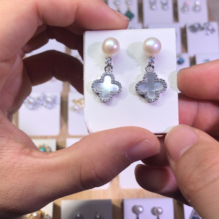 淡水珍珠耳饰银S925镶嵌