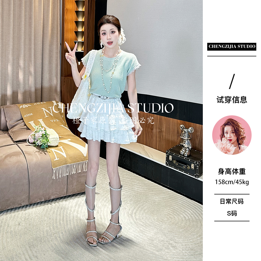 【裴诗婷】橙子·studio 【蕾边艺术】TX00015蕾丝拼接袖口T恤08