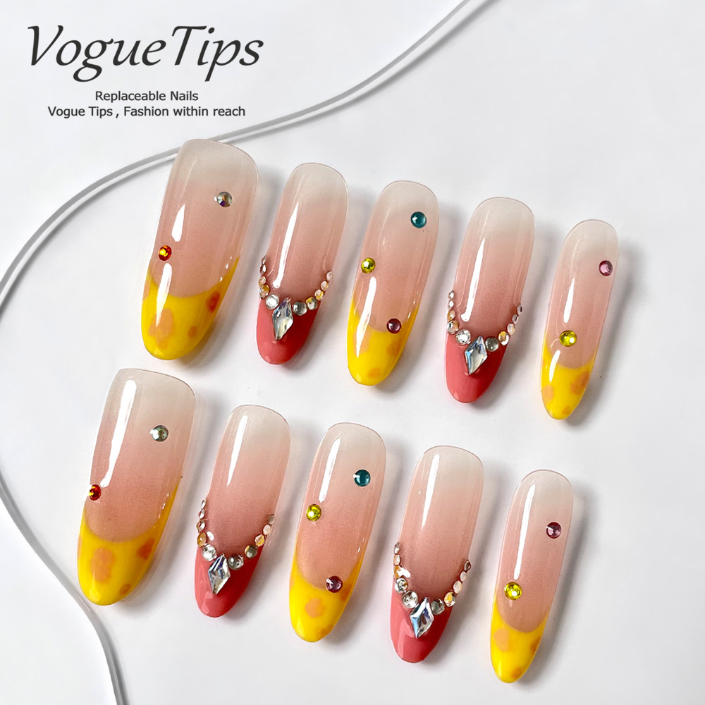 VogueTips 甜趣小妮穿戴甲富家千金气质手工指甲贴片长椭圆ZB629