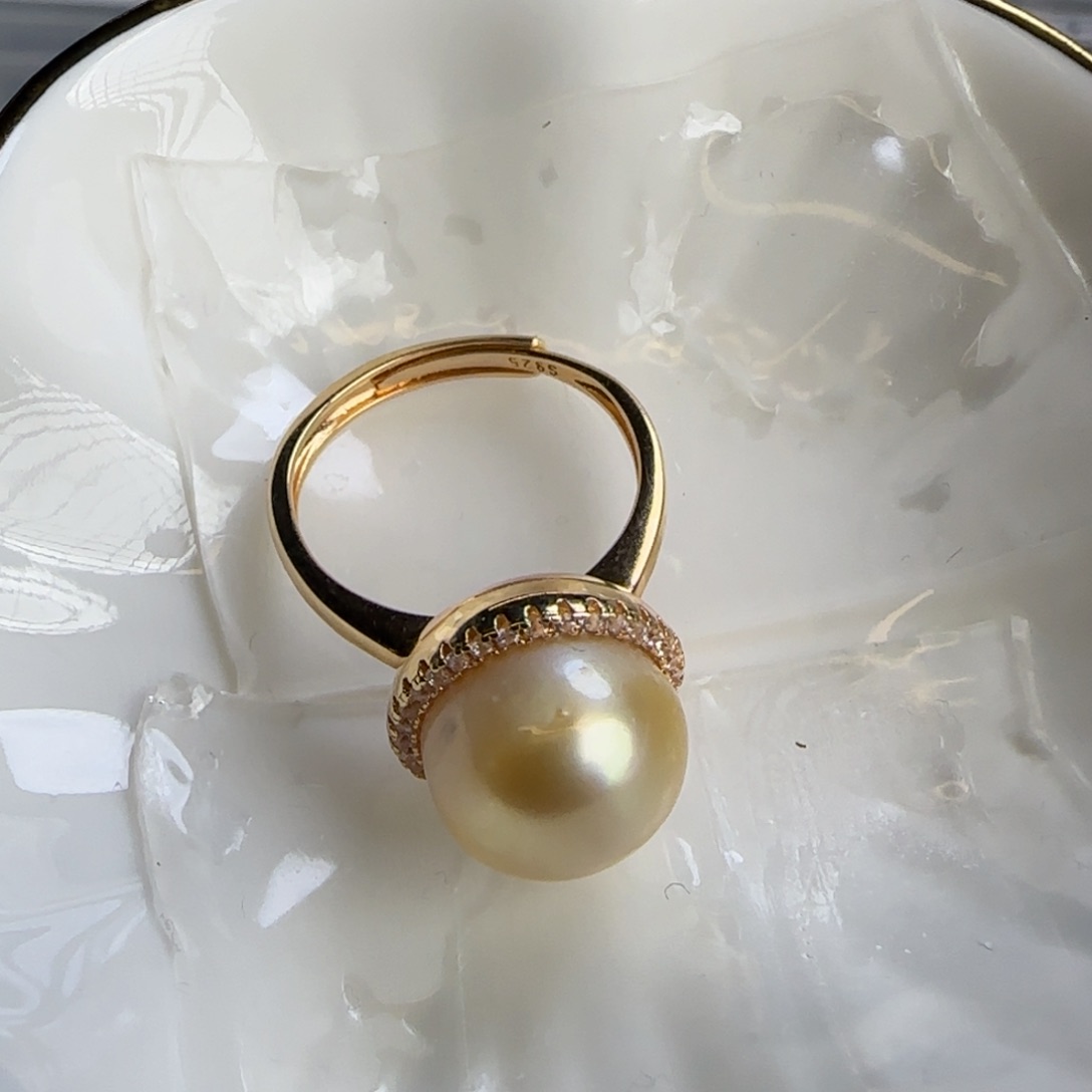 海水珍珠戒圈银S925镶嵌