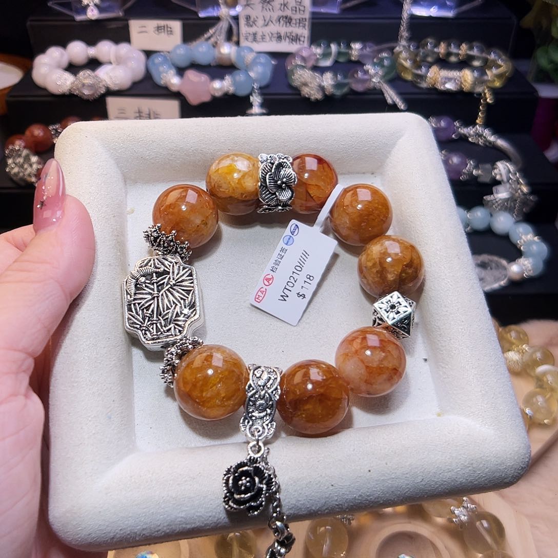 水晶手链合金黄胶花