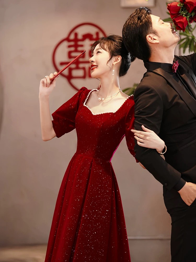 孕妇敬酒服新娘新款高级感订婚礼服裙红色回门小个子春春夏平时穿