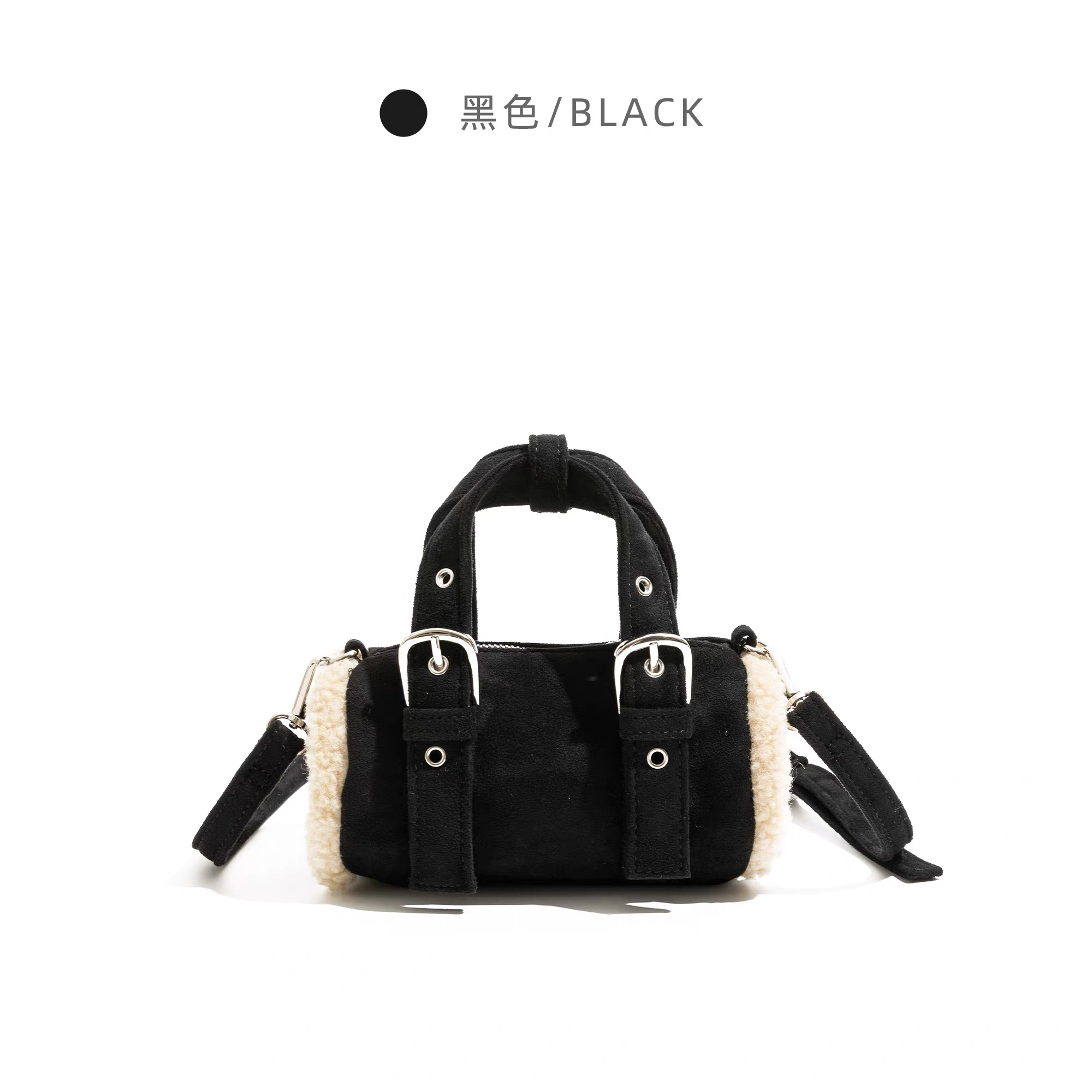秋冬小众复古可爱毛绒拼接单肩斜挎手提包4029