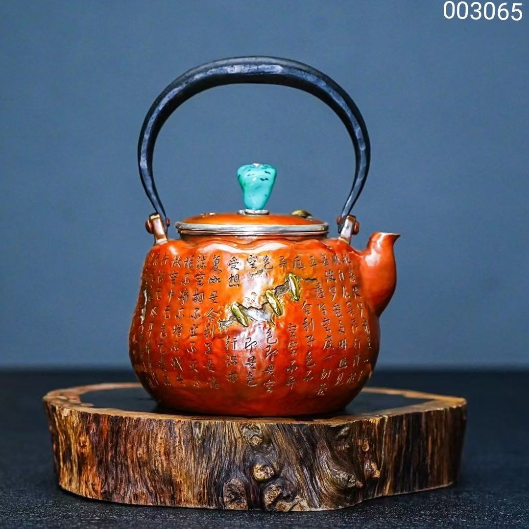 【半山工坊】 胡海涛大师制铜包银心经泡茶壶家用银壶足银999银茶具