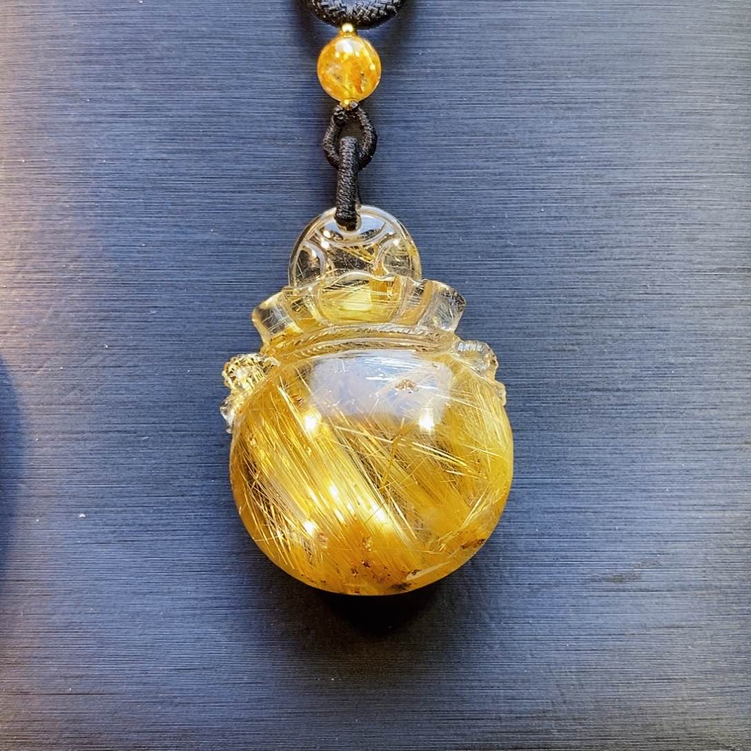 水晶颈饰未镶嵌天然钛晶福袋吊坠