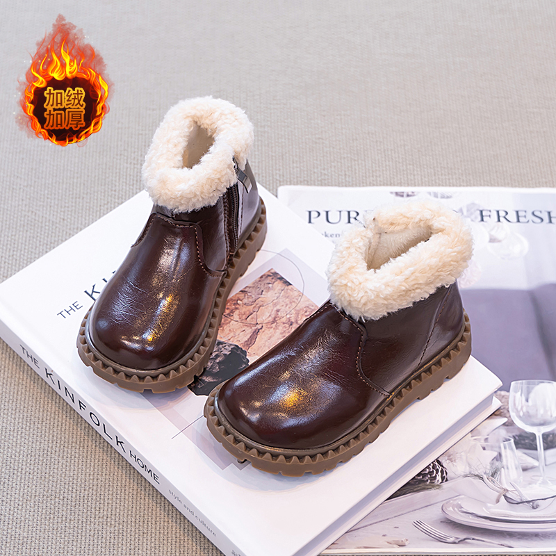 儿童雪地靴棉鞋马丁靴冬季加绒皮靴2025秋冬季新款防滑软底潮