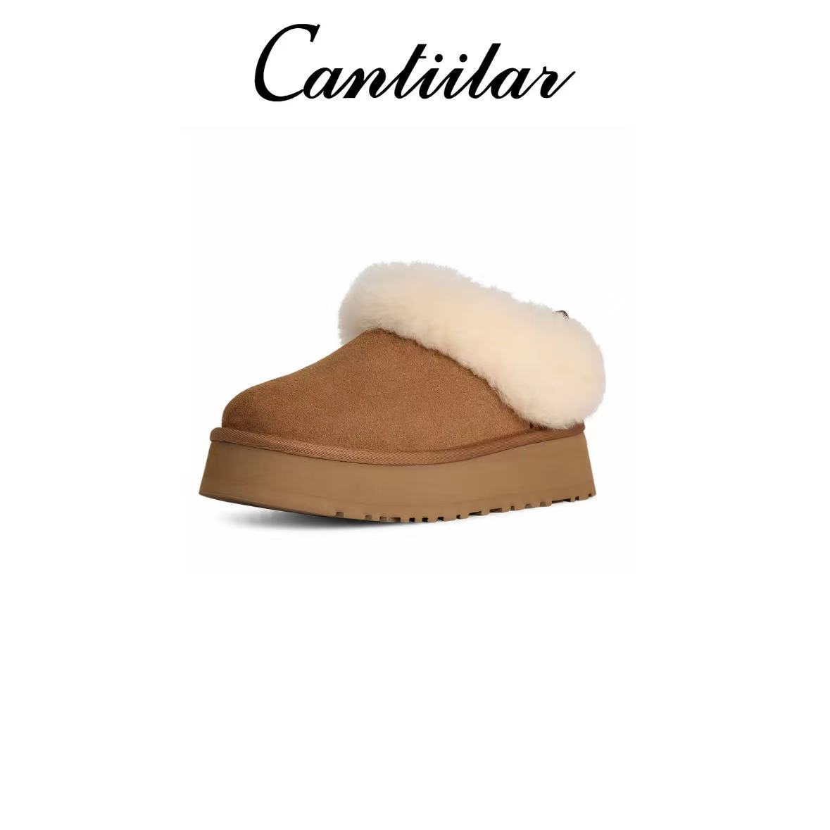 CANTIILAR “贵妇”厚底一脚蹬皮毛一体加绒保暖雪地靴 X1257