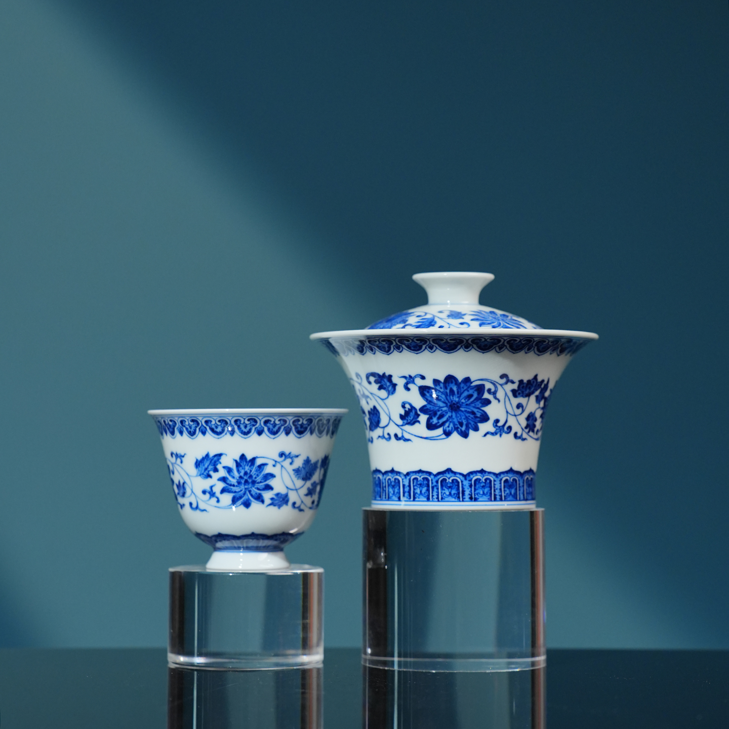 两亩陶瓷点工缠枝莲茶器 景德镇全手工手绘茶具送礼喝茶茶碗