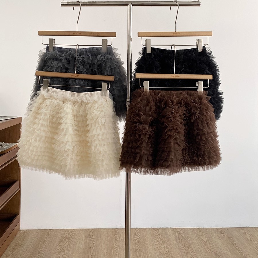 2025年秋冬新款韩系时尚甜美网纱设计蓬蓬裙女松紧腰遮胯防走光裙