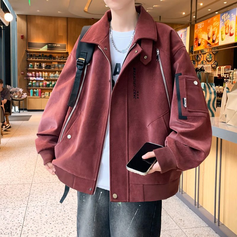 2025春季新款潮流潮牌休闲宽松男生帅气皮质感外套工装ins男夹克