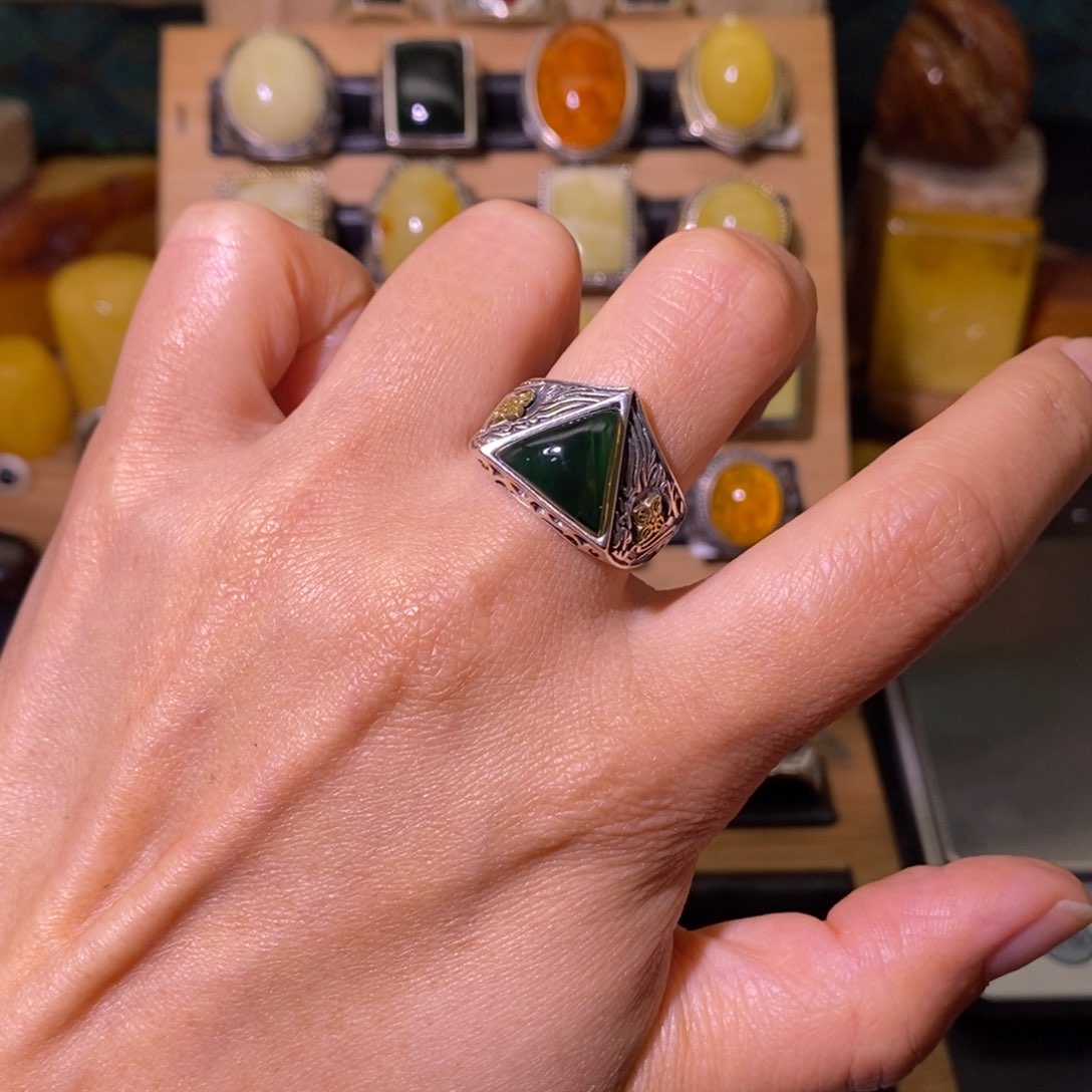 蓝珀戒指银S925镶嵌尹*焕